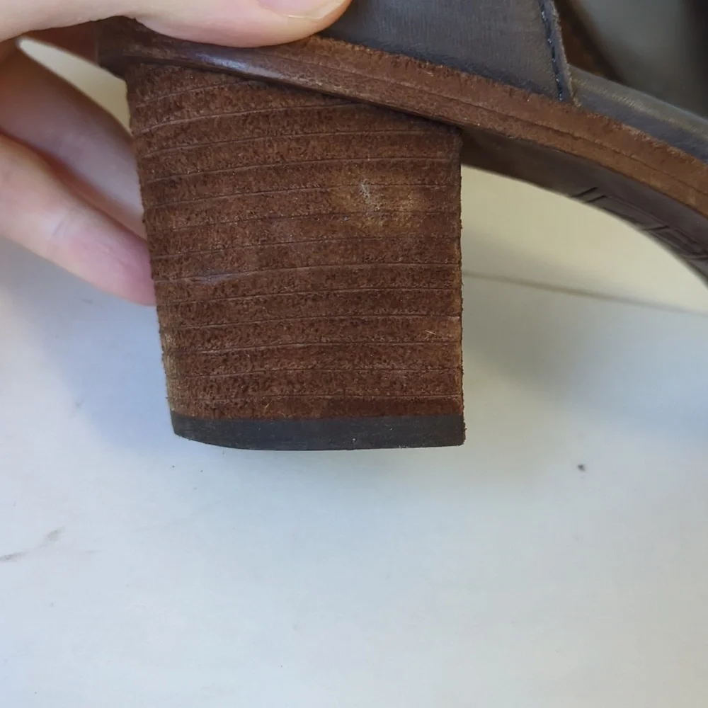 Frye Brielle Charcoal Grey Wooden Ankle Sandals - Size 8 - Picture 15 of 15
